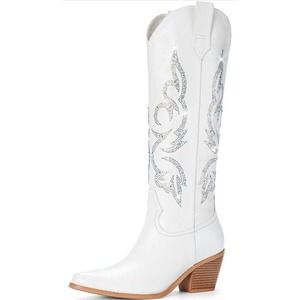 NWOT Tall White Super SPARKLY Rhinestone Cowgirl Boots Size 8 Comfortable